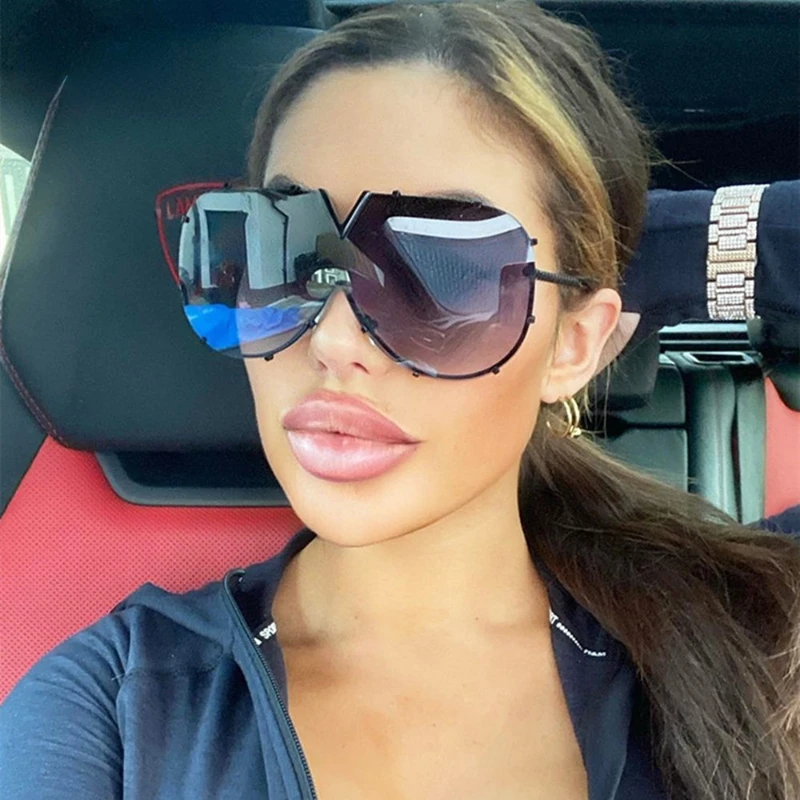 Women Fashion Luxury Vintage Big Frame UV400 Sunglasses Adult Men Metal Curved Outdoor Sun Protection Eyewear Female Sunglasses
