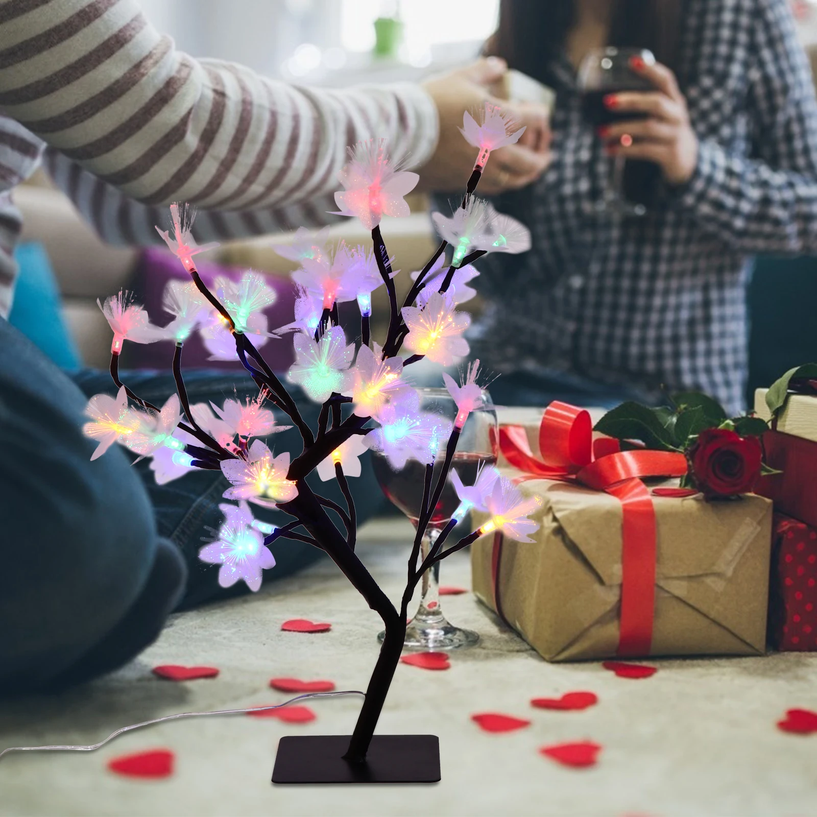 1pc Fiber Optic Flower Tree Light Usb Powered Color Changing Led Desktop Lamp For Bedroom Office Wedding Christmas Decor