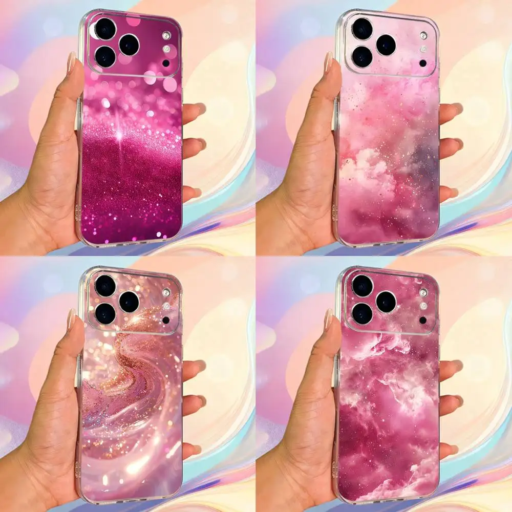 حافظة هاتف Pink Art Dream Glitter لهاتف iPhone 14,13,12,11,17,16,15,Pro,Max,Plus,X,XS,XR,SE,غطاء ناعم شفاف صغير #1