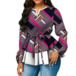 Dashiki Camicia africana per donna Bazin Riche Ankara Stampa Camicie a maniche lunghe Top Donna Abbigliamento africano Causale Party WY5015