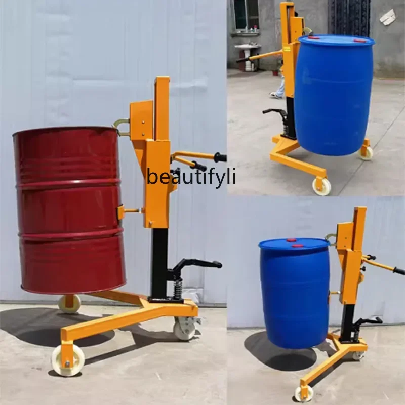 Un camion Tamburo idraulico manuale Tamburo di ferro Camion di caricamento e scarico idraulici Camion a spinta manuale