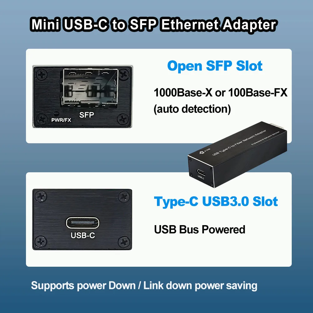 USB-C to SFP/RJ45 Gigabit Ethernet Adapter USB3.0 Type-c to 100/1000Base-X SFP/ 10/100/1000Mbps RJ45 Network Card