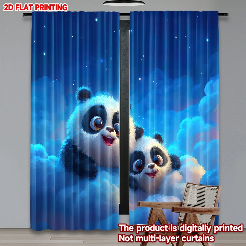 

2D flat printing 2pcs Curtain Panda on Dreamy Clouds Digital Printed Polyester Drapes Festive Curtains Use for Bedroom Office