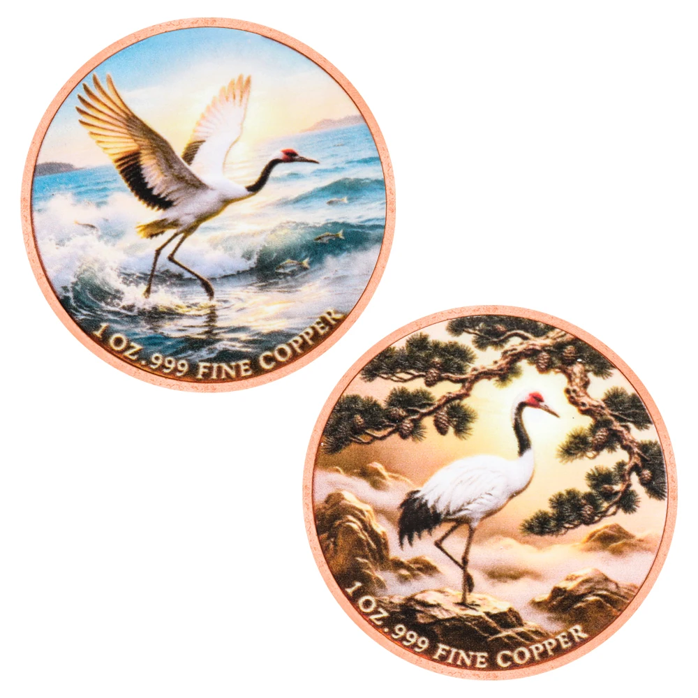 1pc Asian Art Red‑Crowned Crane Pure Copper Challenge Coin Elegant Wildlife Collectible Medal Exotic Art Home Decor Gifts