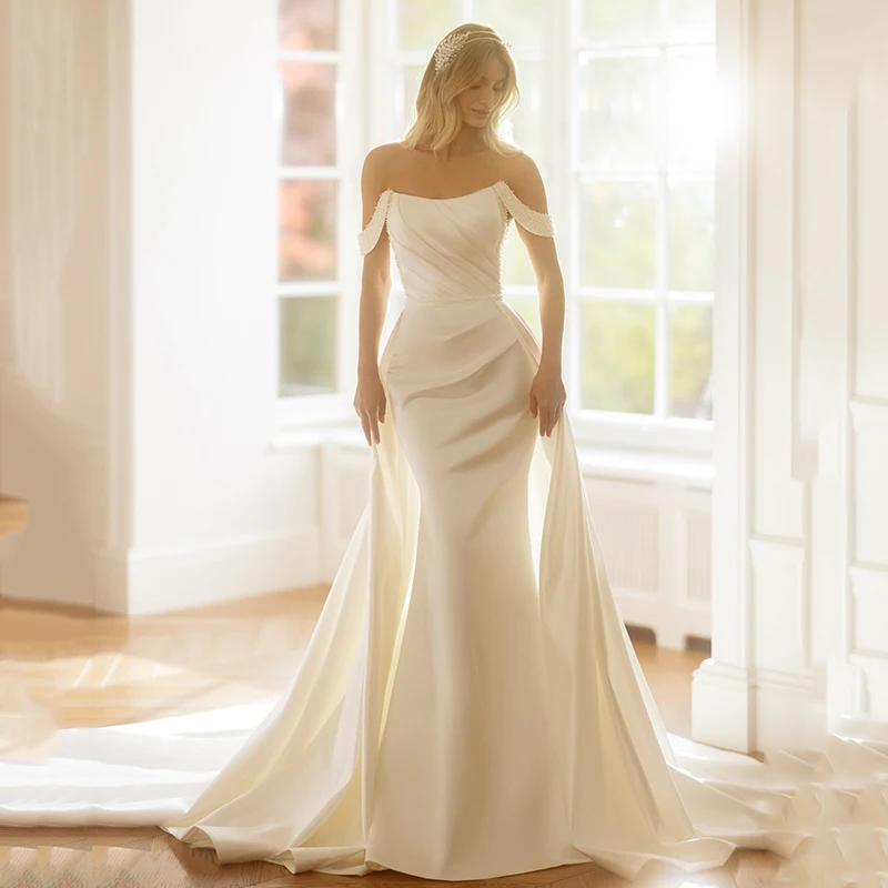 

Eightree Boho Mermaid Wedding Dresses Off The Shoulder Floor Length Beading Bridal Dress Women Wedding Ball Prom Gown Customized