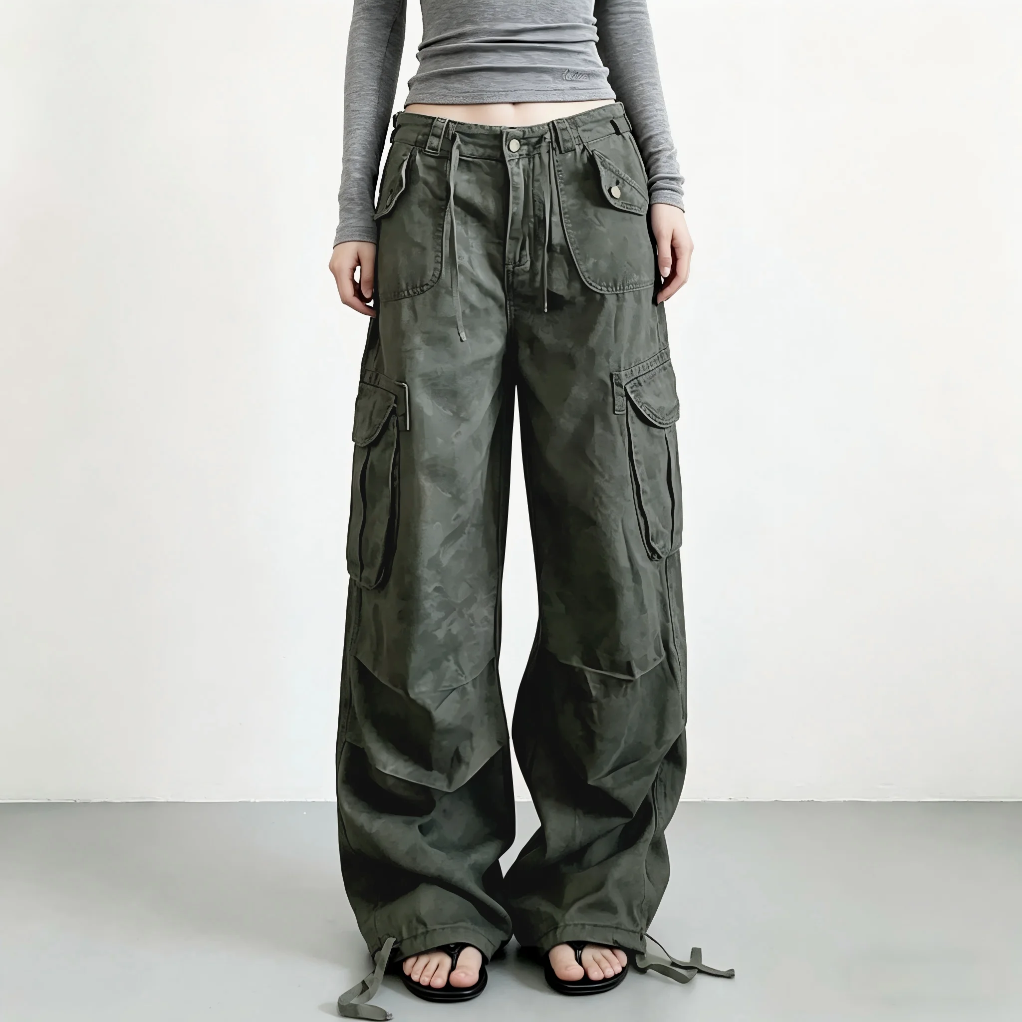 

WEEKEEP American Retro Camouflage Work Pants Women's Hip Hop Loose Casual Jeans Cotton Polyester Blend Street Style