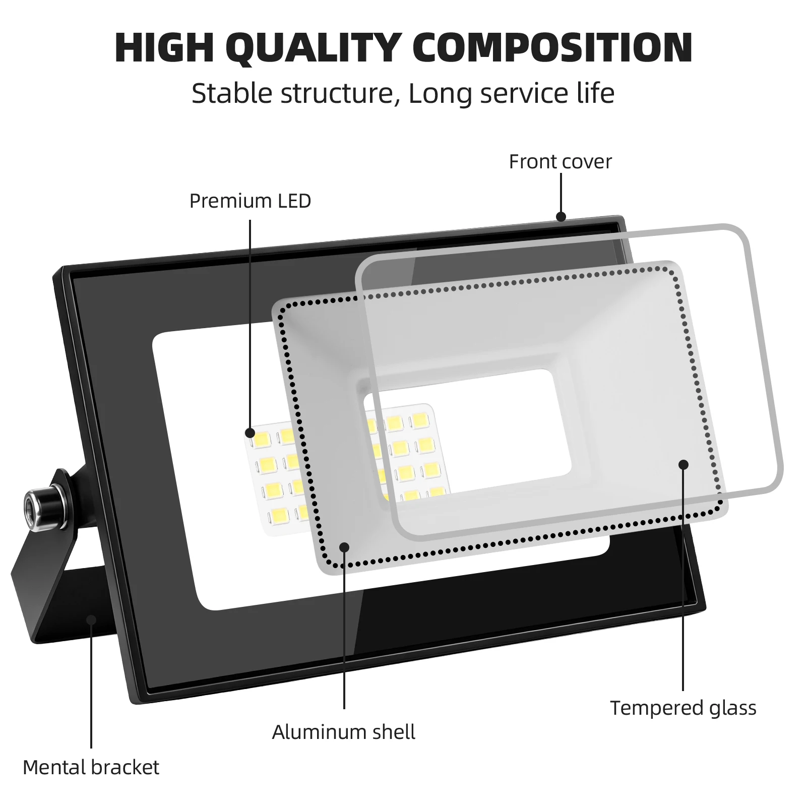 20W/30W/100W LED Flood Light Outdoor Super Bright Floodlight Outside Work Light with Plug, 6500K Daylight White LED Flood Light Outdoor Cable Length 5ft IP66 Waterproof Outdoor Flood Light 3