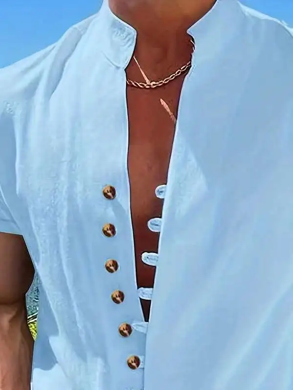 

New Summer Casual Loose Men's Cotton Shirt Short-Sleeved Neck PU Leather Thickened Nine- Inner Wear for Women