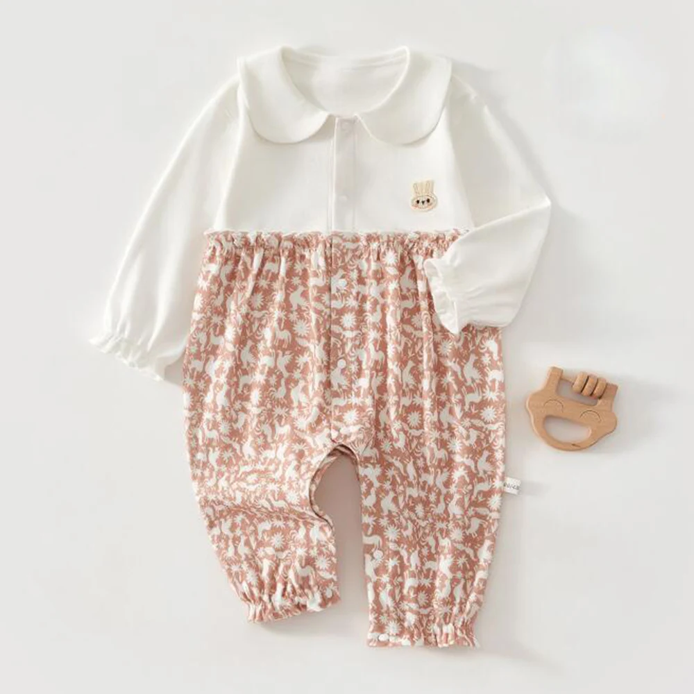 

Baby Girl Jumpsuit Long Sleeve Patchwork Peter Pan Collar Cute Christmas Infant Boutique Clothing Baby Rompers Girl