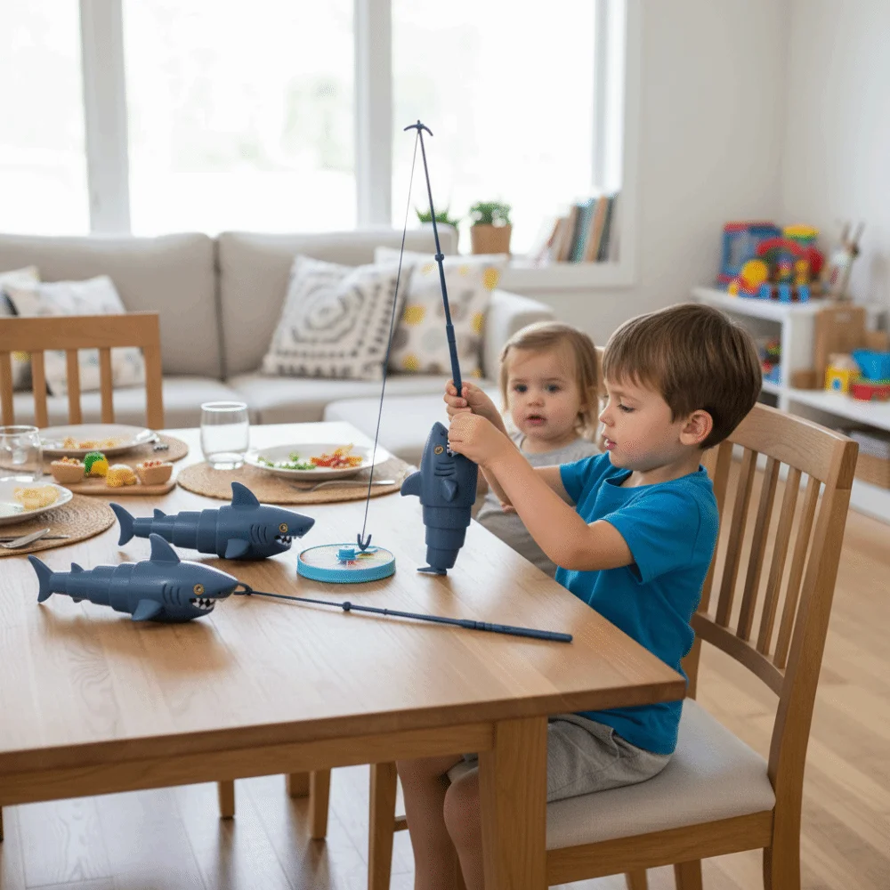 Magnetyczne gry w łowienie rybek dla dzieci, wędka, tacka, elektryczny zestaw do łowienia rekinów, kolorowe, zabawne magnetyczne zabawki do łowienia rybek.