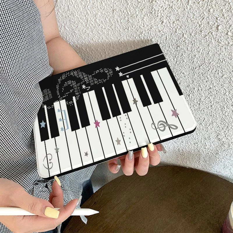 Black White Piano Note Star Tablet Case For iPad Pro 11 12.9 13 A16 M2 M4 M3 M5 Shell 5/6/7/8/9/10/11th Mini Air 3 4 5 6 Cover view 2