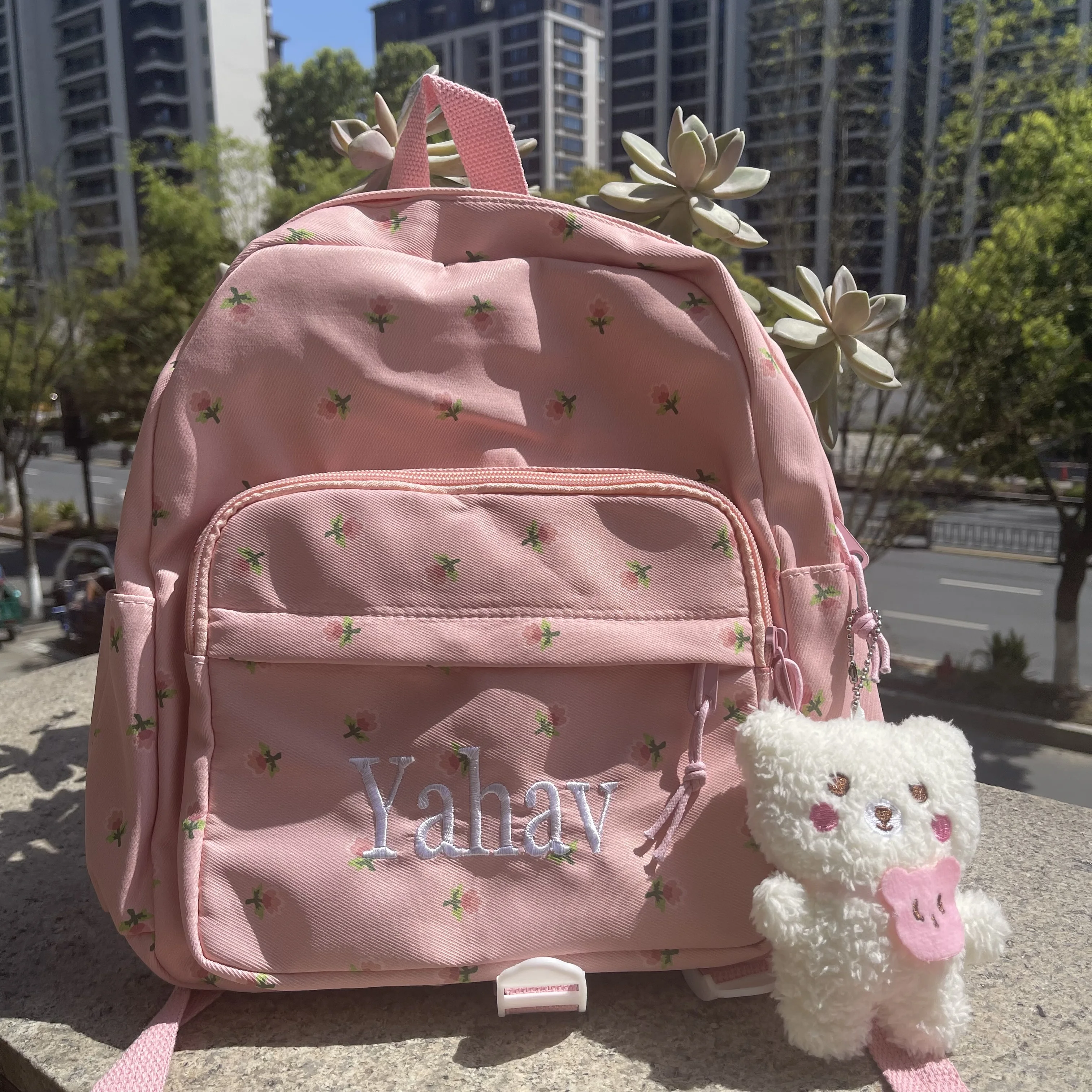 Floral Backpack Personalised Embroidery Name Kawaii Girls Casual Daypack Ladies Rucksack Unique Gift for Young Ladies Handbags