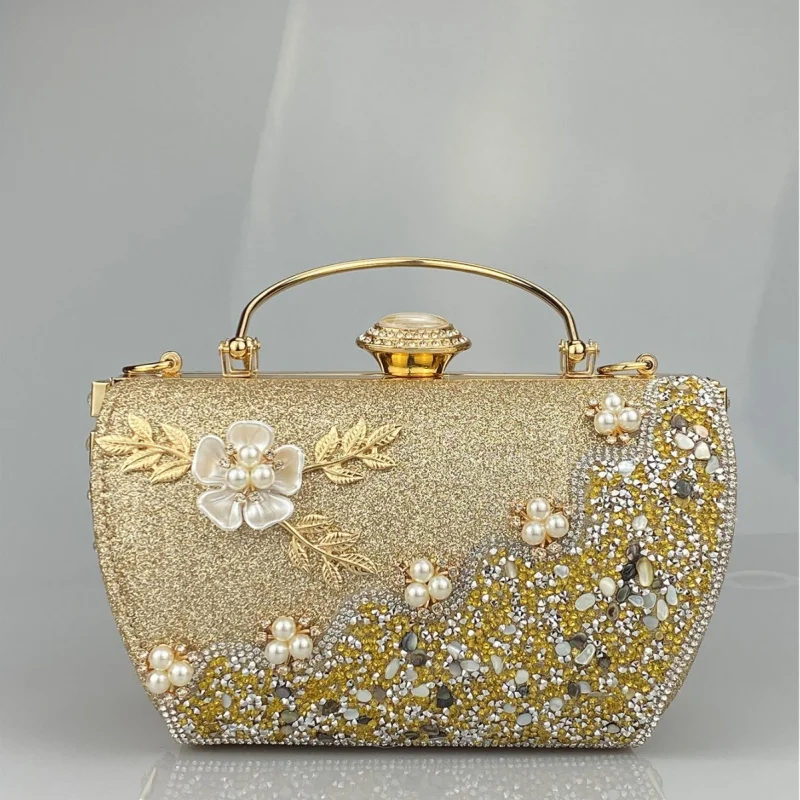princess bag with metal rhinestone embellishments, evening party dress handbag, elegant women's handbag
