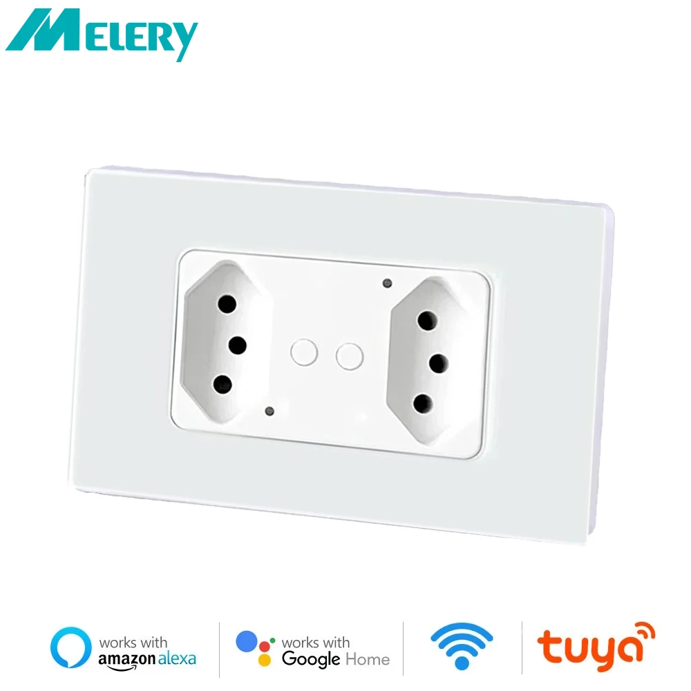 

Melery WiFi Brazil Tomada Wall Socket 16A Smart Tuya Glass/PC Panel Electrical Plug Outlets Wireless Remote by Alexa Google Home