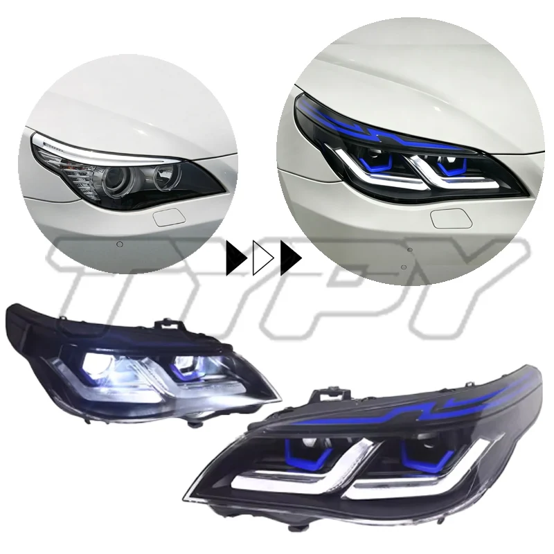 2 Stück Autolicht für BMW 5er Serie E60 Scheinwerfer 2003-2009 523i 530i LED-Frontleuchten DRL Projektor Fern- und Abblendlicht Auto-Zubehör