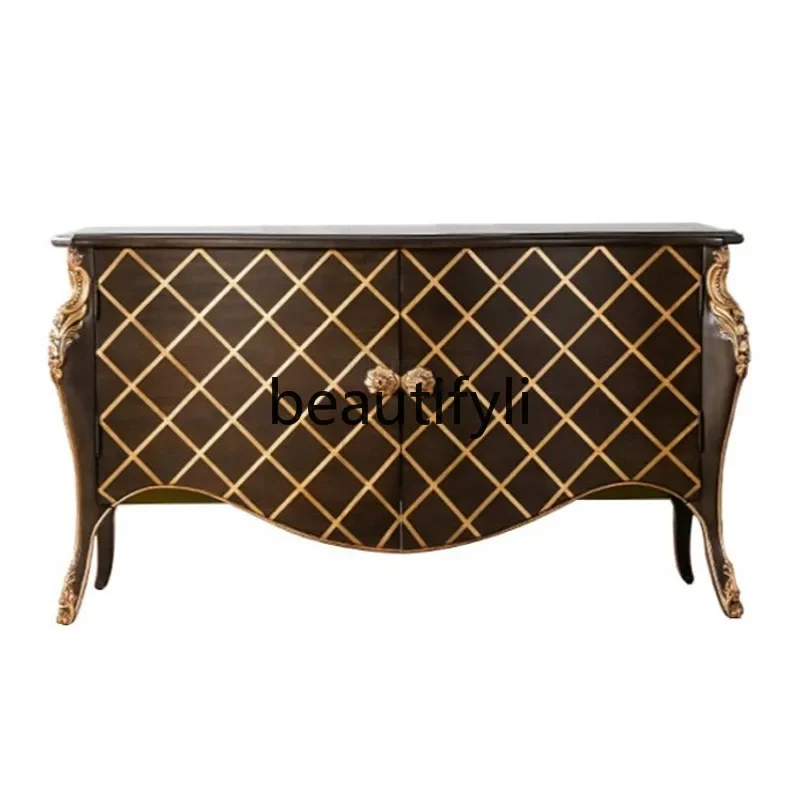 E182 American light luxury entrance cabinet French entrance door solid wood dining side cabinet art living room decorative cabin