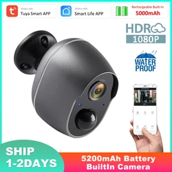 Tuya 스마트 5200mAh 충전식 배터리 무선 WiFi 부저 사이렌 1080P 카메라 야외 IP66 135° 광각 적외선 카메라