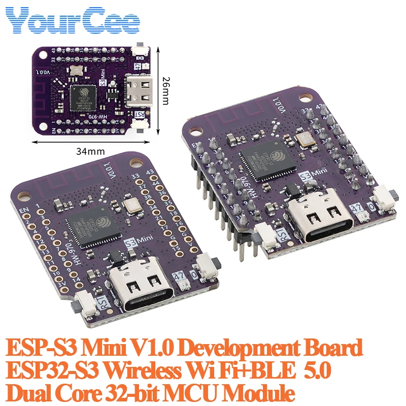 2PCS/1PC ESP-S3 Mini V1.0 Development Board IOT ESP32-S3 4MB FLASH 2MB PSRAM WiFi BLE 5.0 Dual Core 32-bit MCU Module HW-970