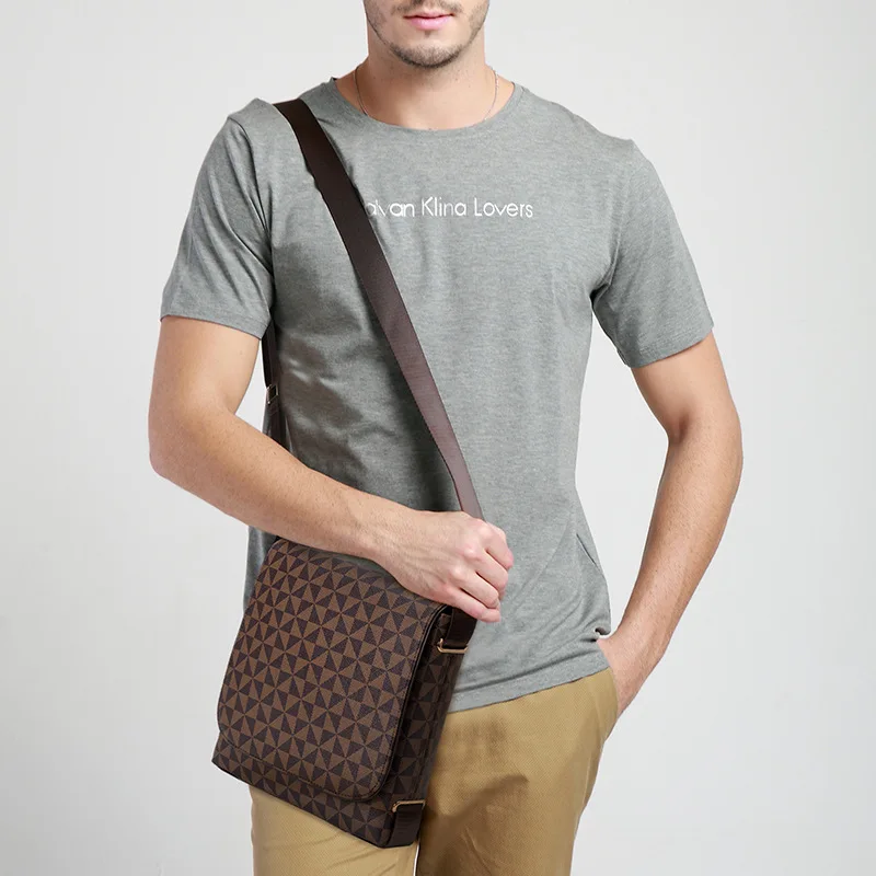 Elegante bolso de un solo hombro para hombre con patrón de rejilla para uso informal y de negocios