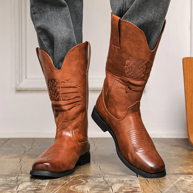 Men High-top Denim Boots for Autumn Winter Comfortable Breathable Fashionable Western Boots From Europe America Knight Boots Men