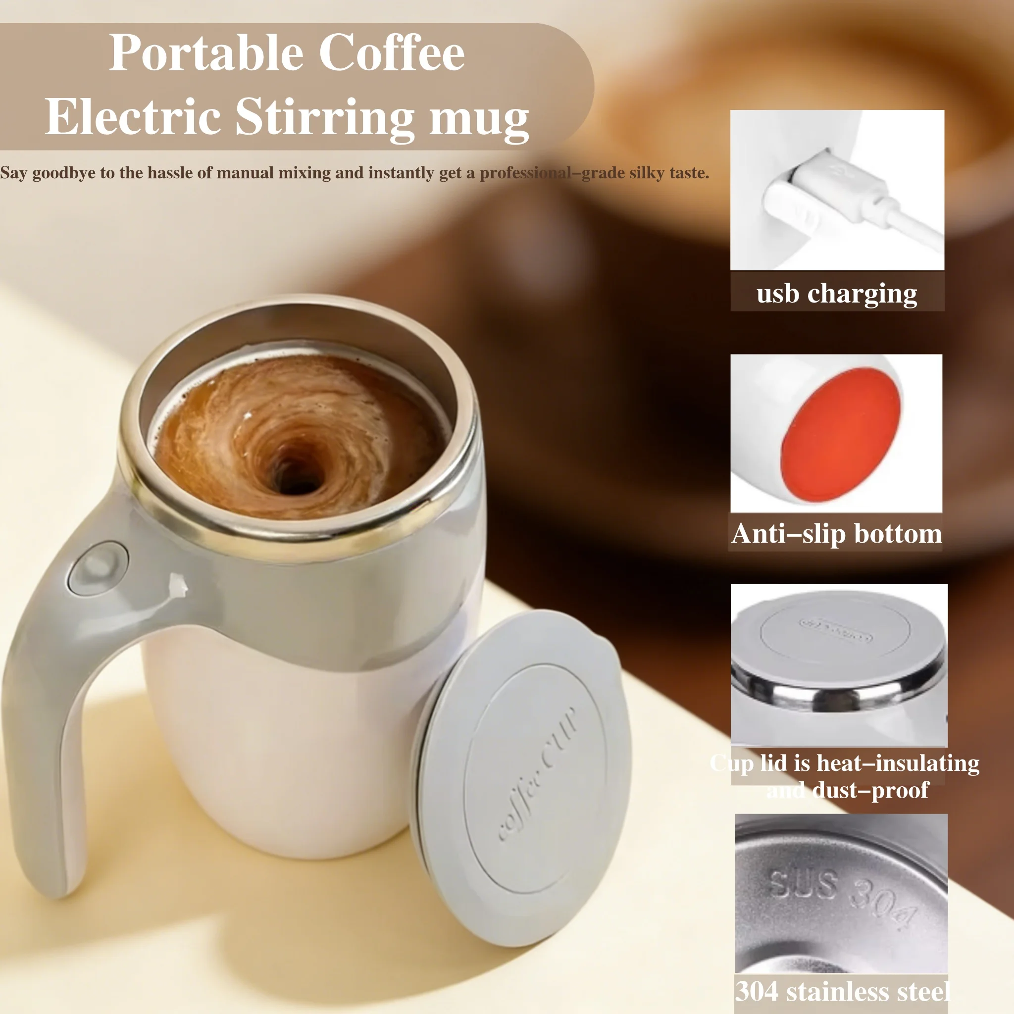 

Efficient Automatic Stirring Coffee Mug Leakproof 304 Stainless Steel Travel Thermos Cup For Home Office Resistant Easy To Care