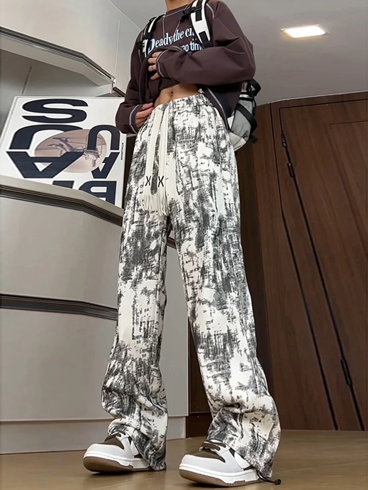 

American Spor Casual Pants Loose Lazy Sle Small Size Boys Straight Leg Slimming Dyed High Waist Wide Leg Pants