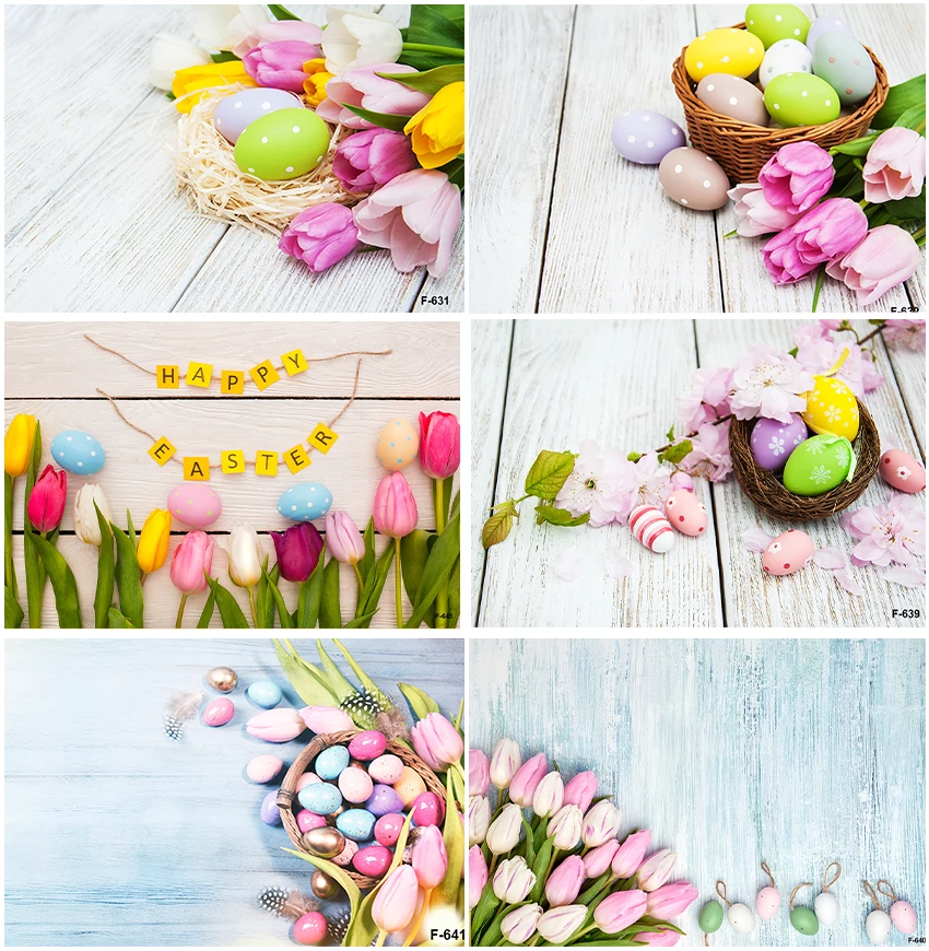 

Spring Flowers Wood Boards For Happy Easter Eggs Backgrounds Photographic Baby Portrait Decor Photocall Backdrops Studio Banner