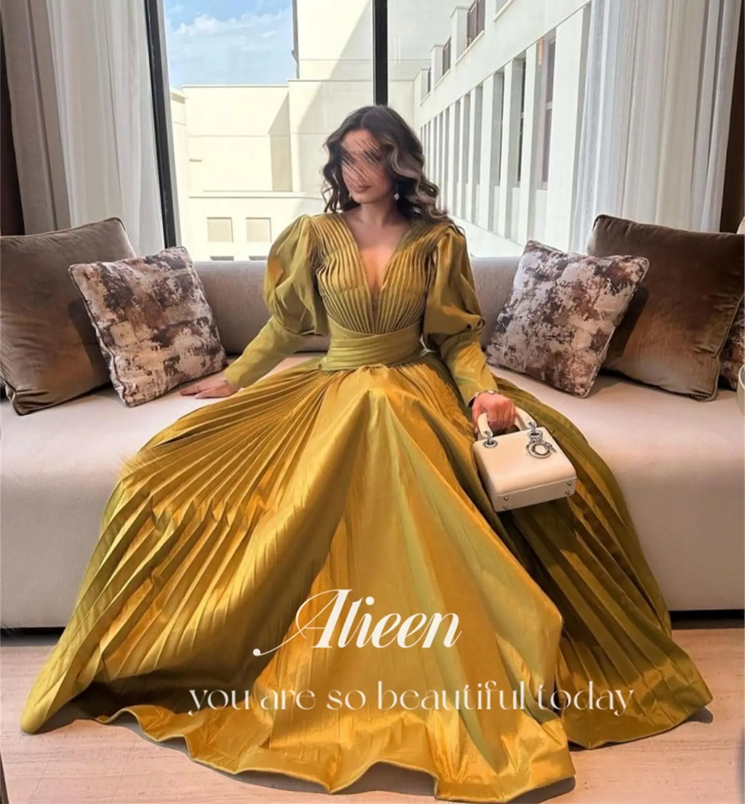 Puff Sleeves Ball Gown Line A Green Dresses for Prom Elegant Party Women customized Special Occasion Gala Woman Female Dress