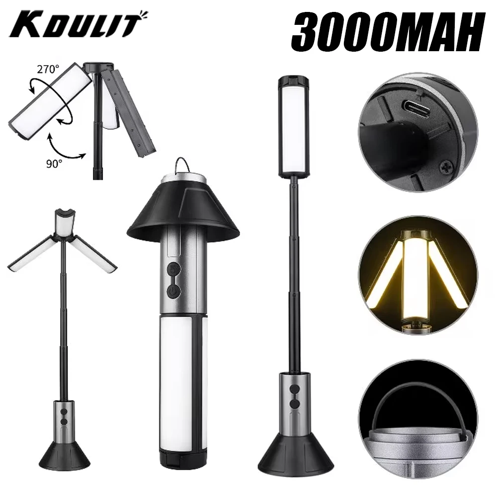 KDULIT Portable Telescopic Camping Lantern Rechargeable Folding LED Flashlight Outdoor Emergency Work Tent Light with Stand Base