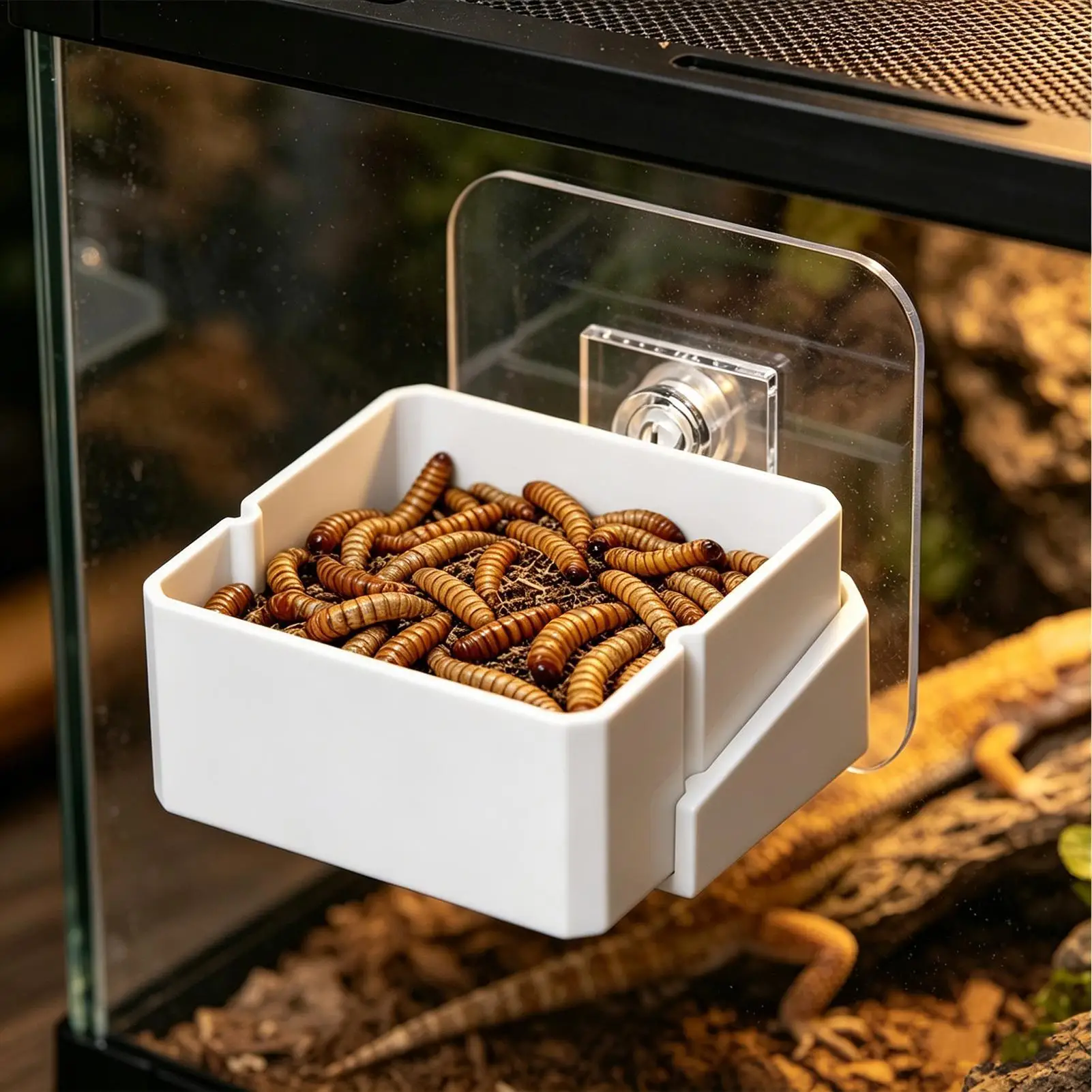 Reptile Wall Hanging Feeder Bowl Safe Food Grade Structure Hold Feed And Water For Crested Gecko Iguana Bearded Dragon Leopard