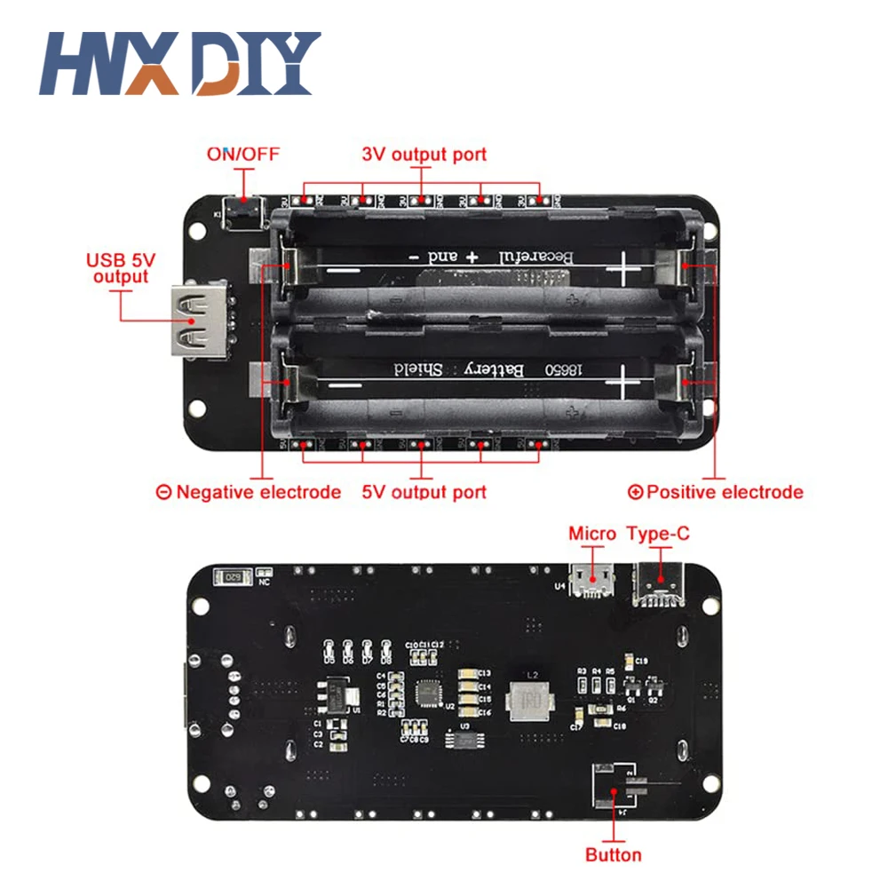 Dual 18650 Lithium Battery Shield V8 3V1A 5V 3A Micro USB Power Bank Battery Charging Module For Raspberry Pi Wifi ESP8266 ESP32