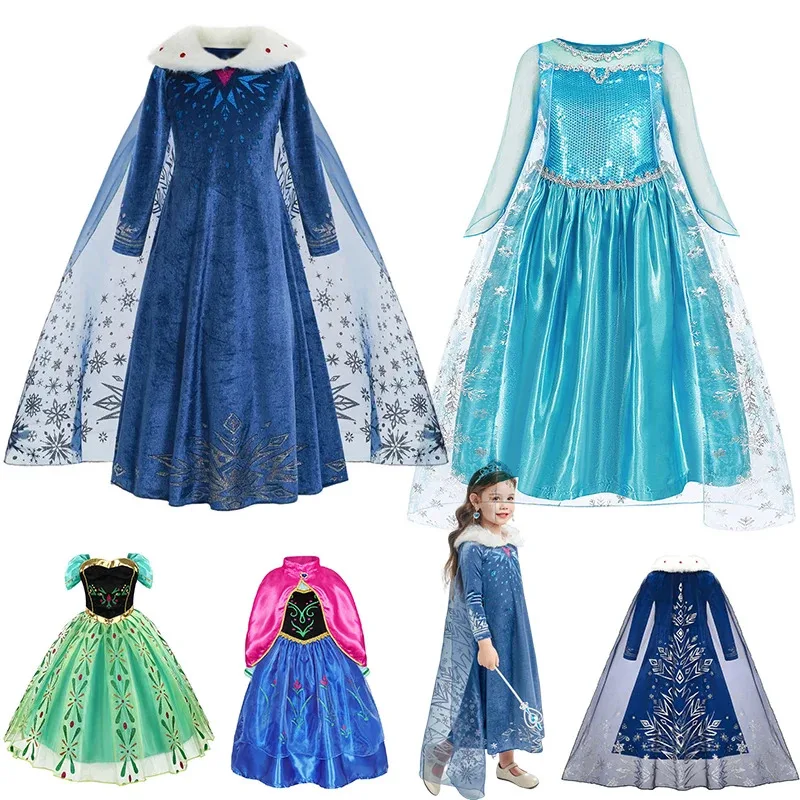 

Anna Elsa Costumes Baby Girls Clothes Princess Mesh Sequin Dress Children Clothing Kids Birthday Blue Carnival Cosplay Dress
