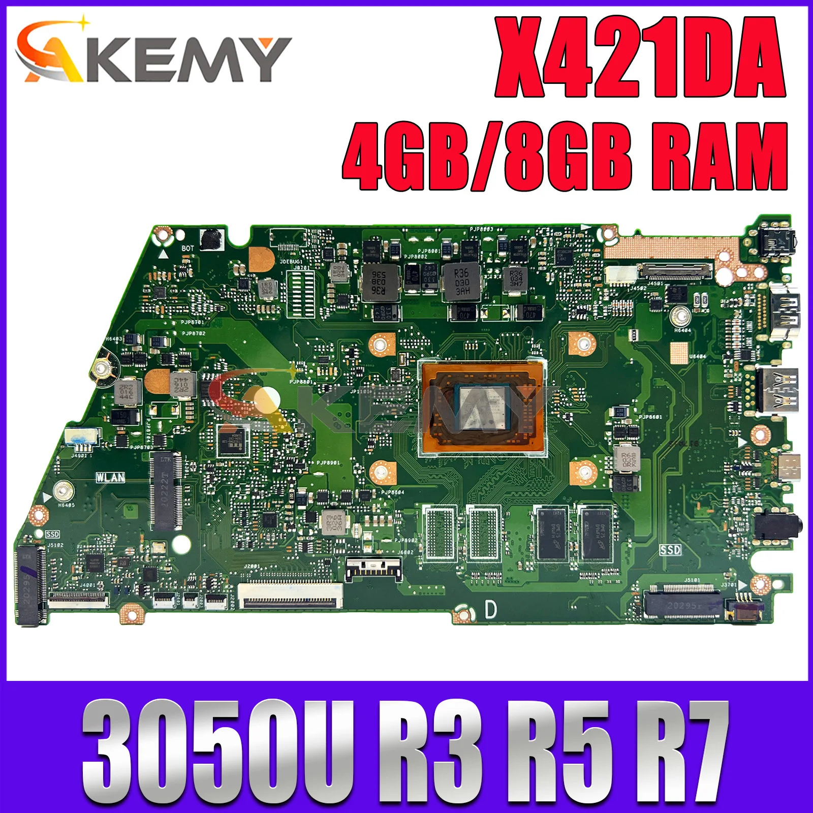 

X421DA For ASUS VivoBook V4000D X421DK X421D X421DAP M413DA Laptop Motherboard With 3050U R3 R5 R7 CPU 4G/8G RAM Mainboard