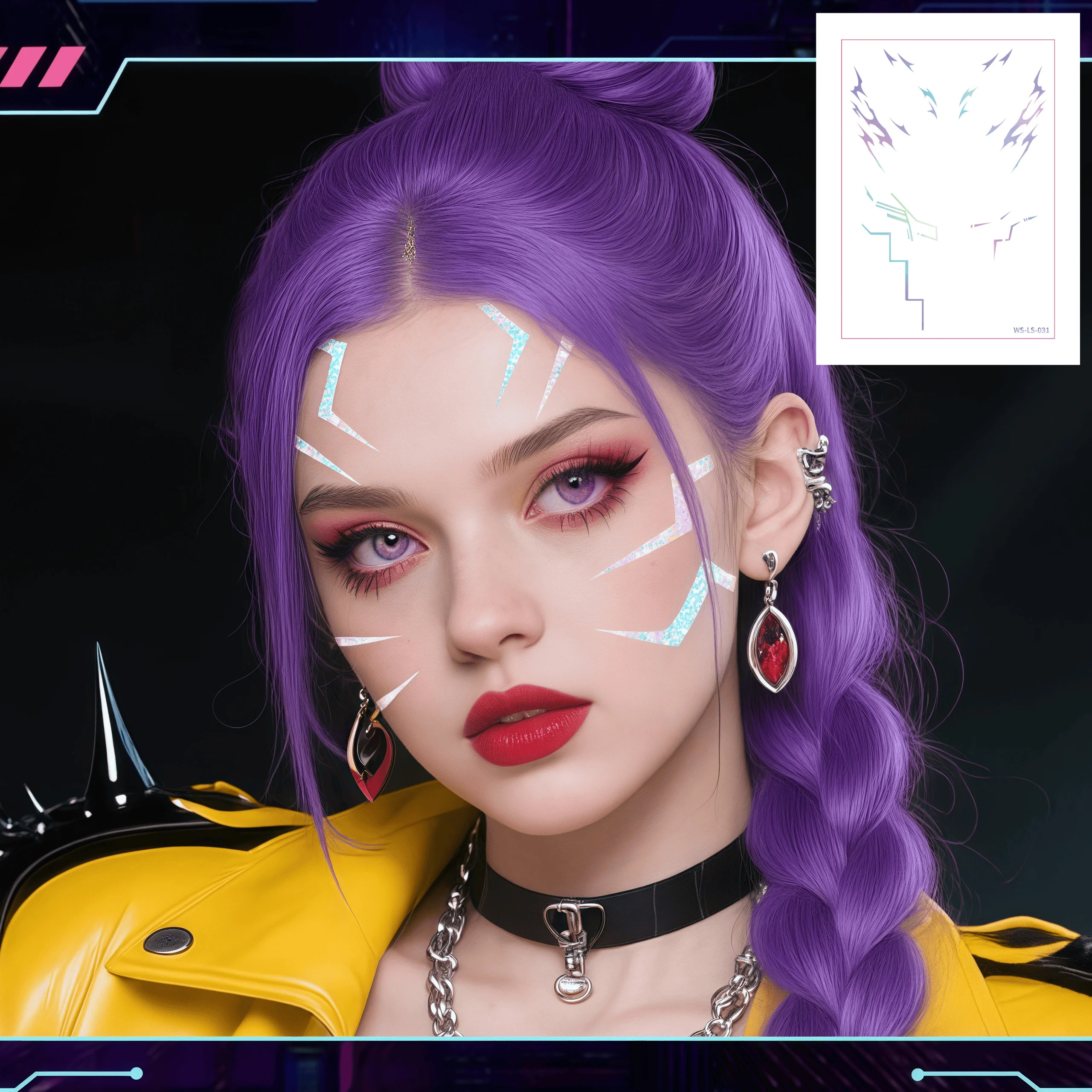 طقم مكياج تنكري للهالوين من HUNTR X مع قناع وجه للوشم المؤقت لزي أنيمي K Pop Demon Hunter Rumi Mira Zoey