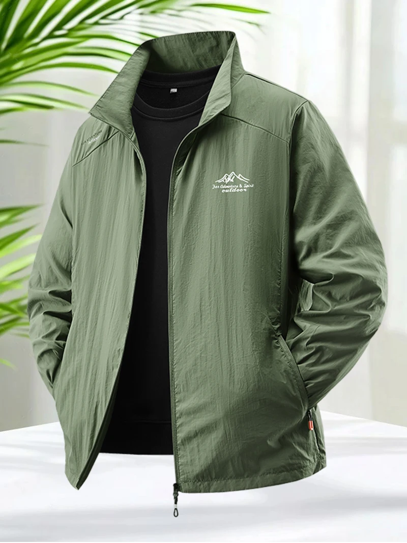 ملابس الحماية من الشمس للرجال بأكمام طويلة وسحاب للصيف معطف مقاوم للأشعة فوق البنفسجية للجري في الهواء الطلق خفيف الوزن 50 UPF سترة غير رسمية للرجال