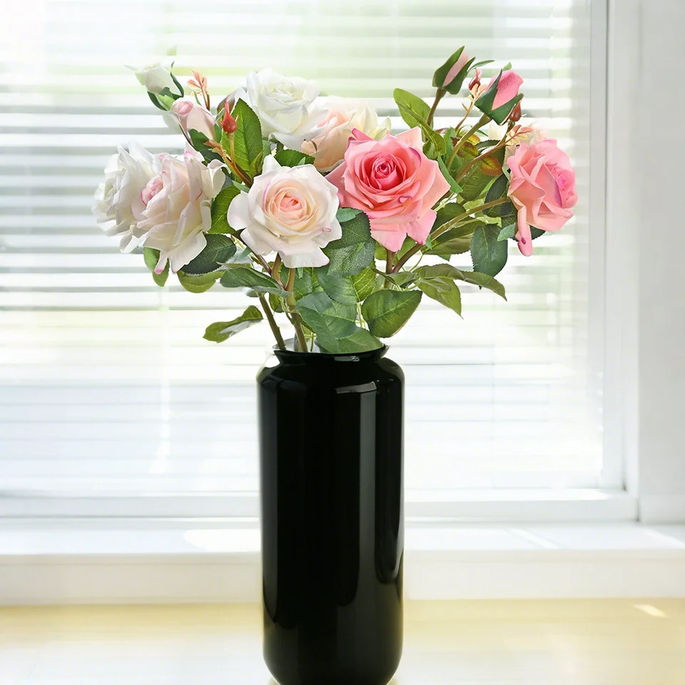 

Artificial Hand Moisturizing Rose Bouquet European Realistic 3-Head Rose Home Decoration Wedding Floral Art Fake Flowers