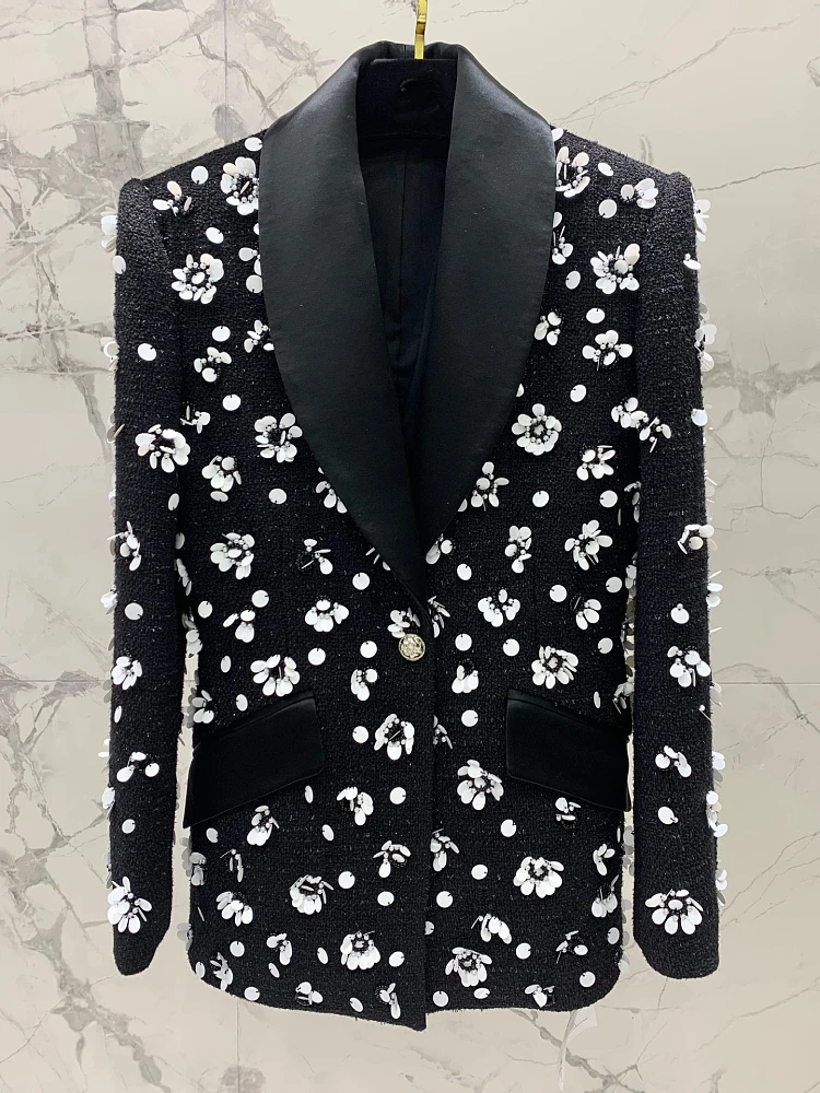 Women's Clothing Luxury Flower Beading coat Autumn Winter New 0119