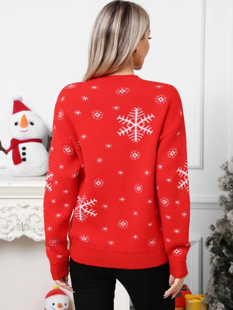 Kerst O-hals trui Damesmode Eenvoudige wintertrui Jumper Hoge elastische gebreide herfst Vrouwelijke Basic Casual trui Tops