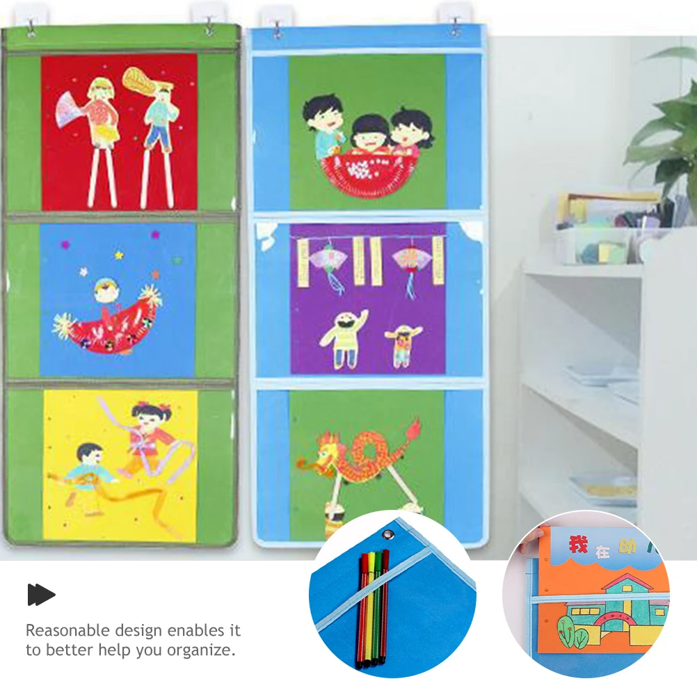 

Hanging Painting Bag Non-woven Fabric Kids Storage Clear PVC Organizer Wall Bag Lightweight Foldable Easy Clean Carry Store Save