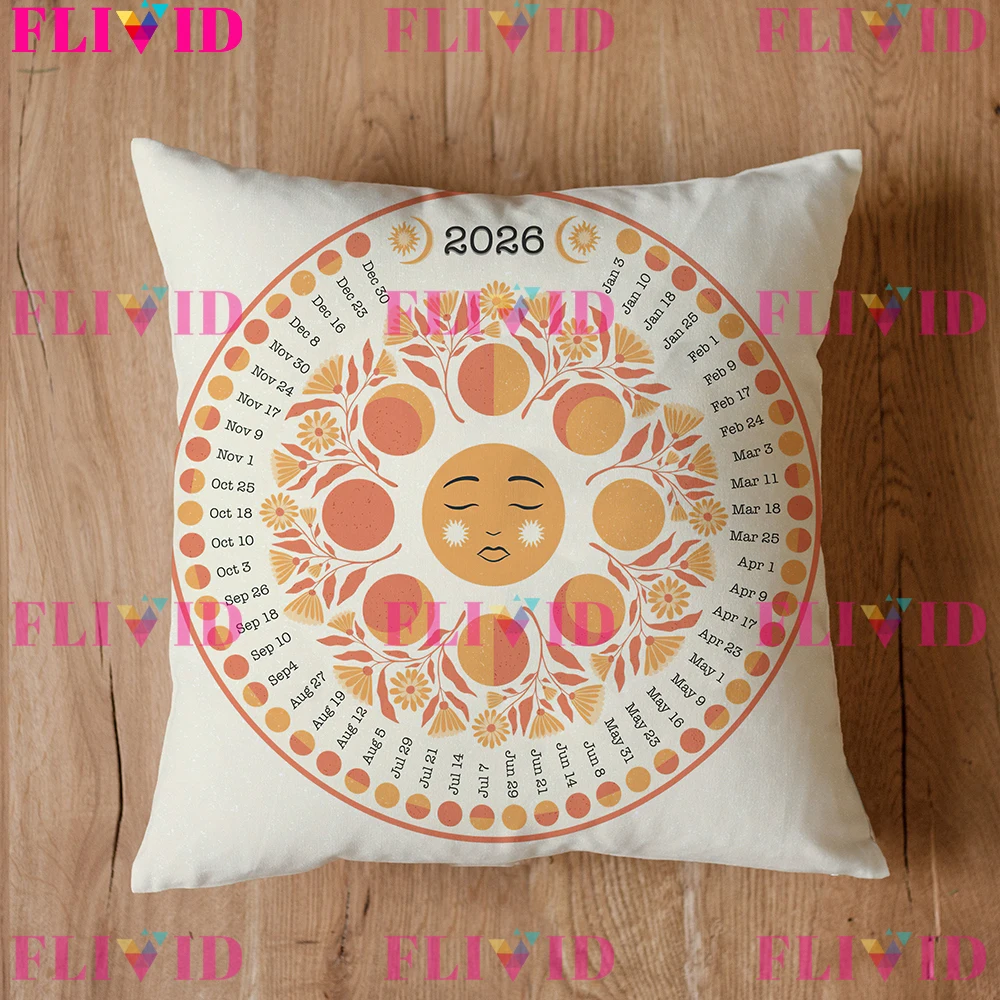Photo Pillows,Customized Moon Phase Pillow,2026 Circular Lunar Calendar Pillow,Personalized Pillow From Photo,Memorial Gift