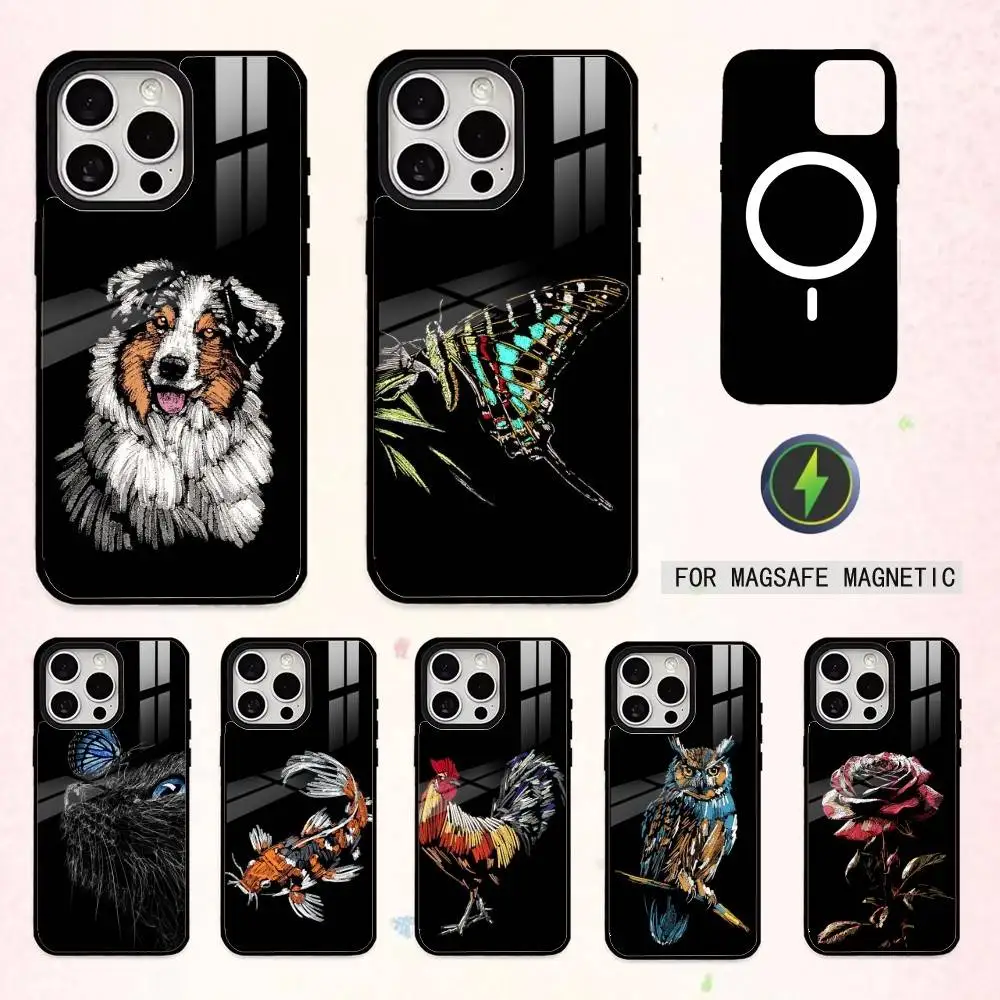 

Чехол для телефона с рисунком H-рук и растений с текстурой животных для iPhone17,16,15,14,13,12,11 Plus, Pro Max, магнитный для беспроводной зарядки Magsafe