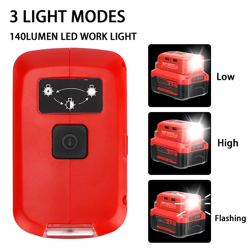 Battery Adapter for Craftsman V20 Li-ion Battery USB Charger with 140LM LED Work Light Dual USB Port Power Source Supply