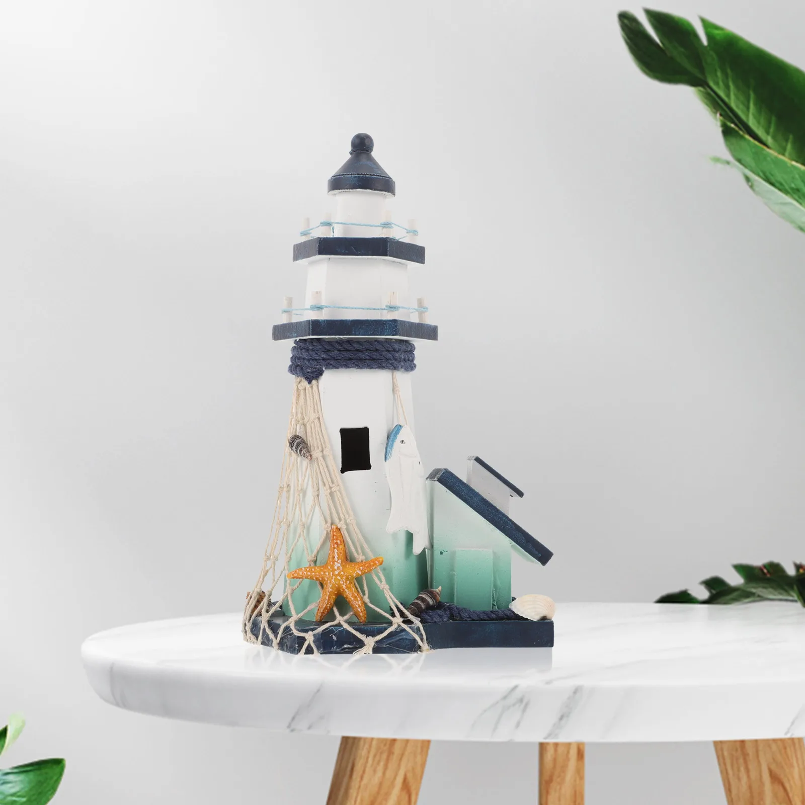

Wooden Small Lighthouse Nautical Theme Decorative Ornament for Ocean Theme Party Home Desktop Coastal Mediterranean Style