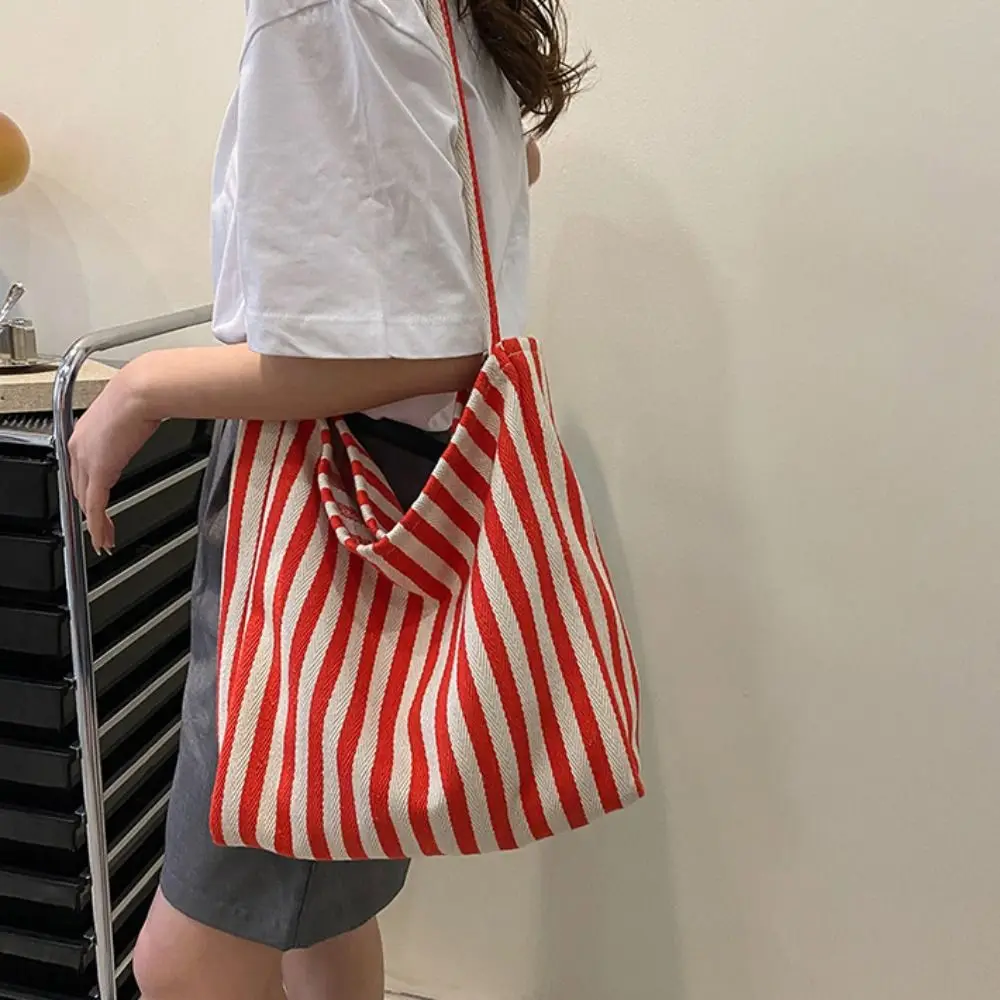 

Vintage Retro Vertical Stripe Bag Tote Daily Canvas Shoulder Bag Simple Leisure Commute Handbag Unisex