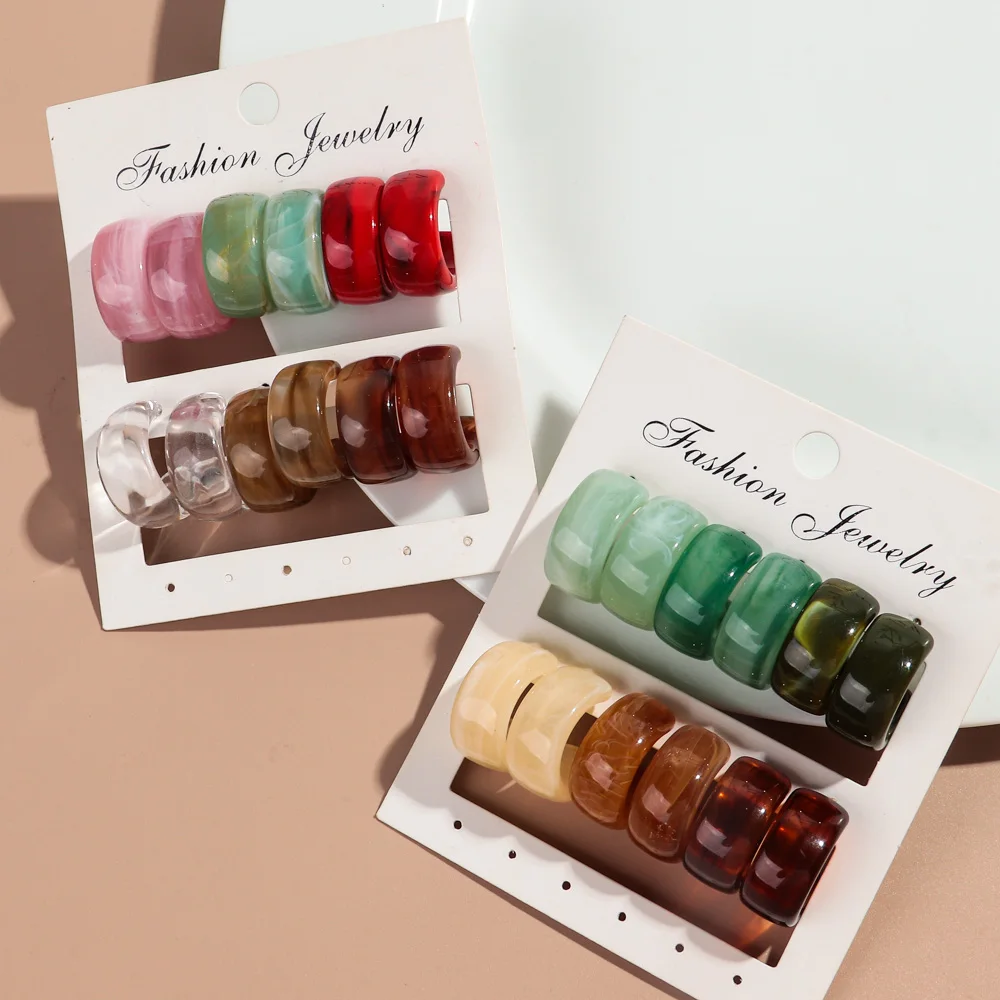 6 Pairs/set Trend Colorful Acrylic Geometric Wide C-Shape Earrings Set for Women Girls Earrings Fashion Jewelry