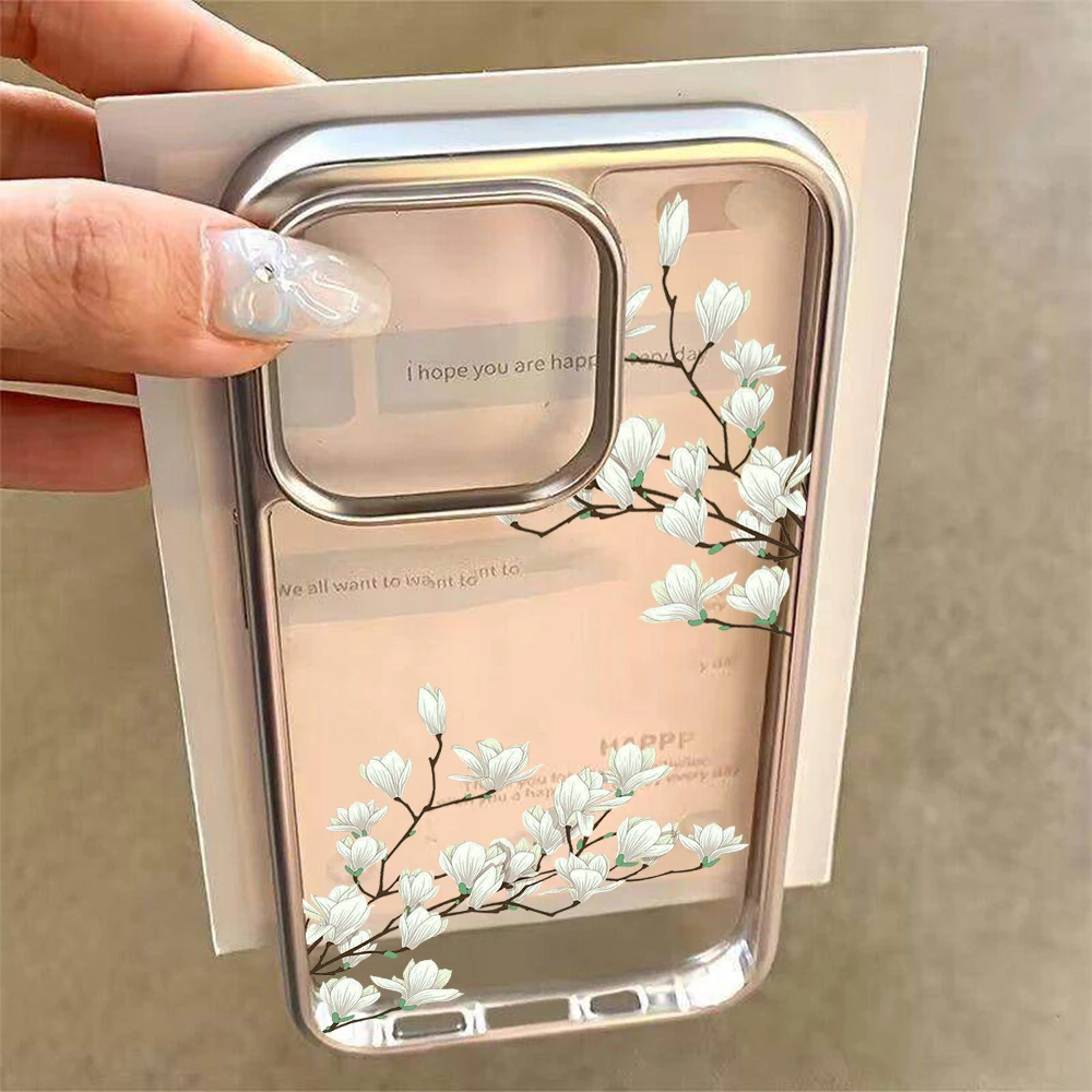 Blumen-Handyhülle für iPhone 17 15 13 14 16 11 12 Pro Max Plus 16 15 17 XR XS Hüllen Transparente Beschichtung Drop Plum Blossom Cover – Detail 1
