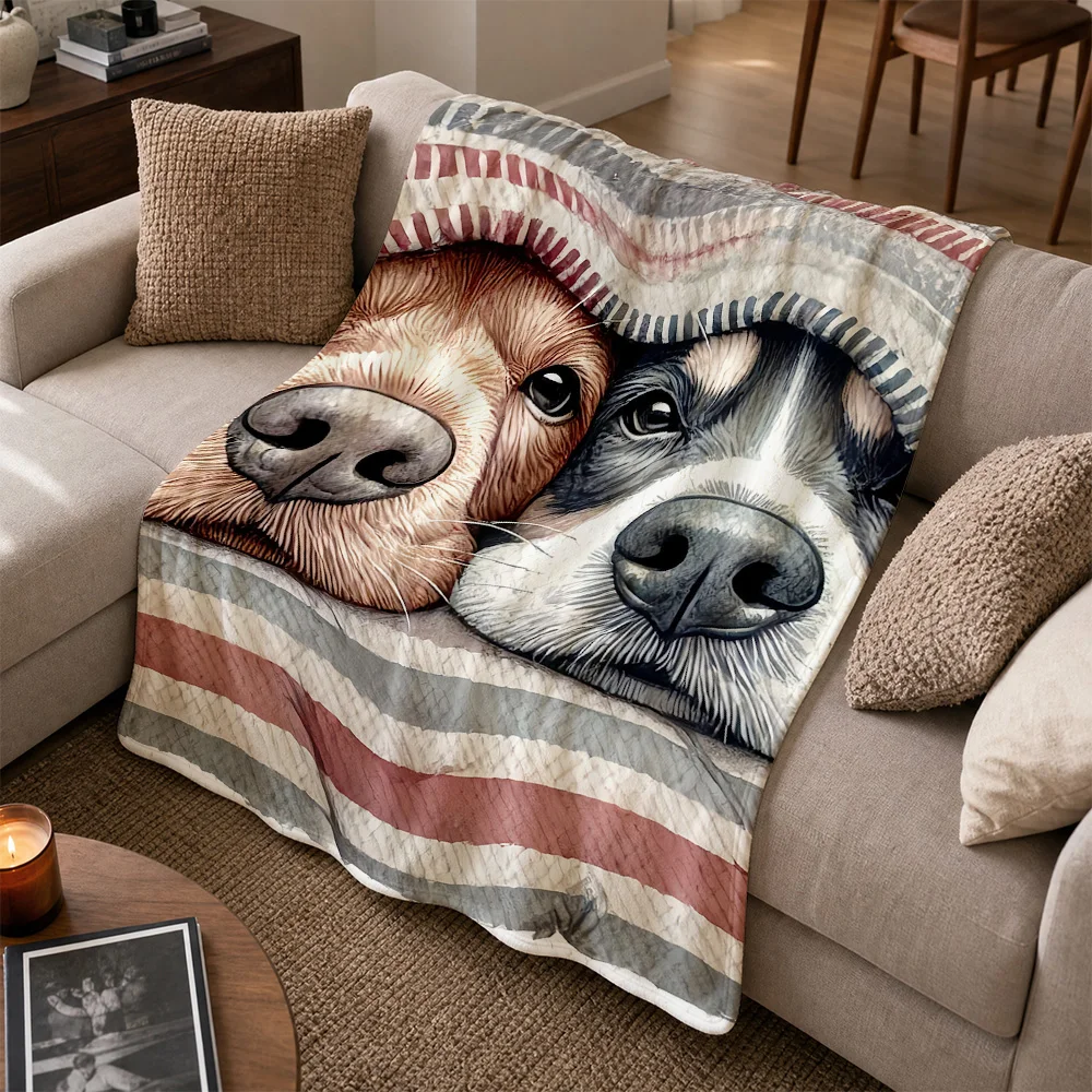 Cute Dog Pair Throw Blanket for Couch Pet Lovers Cozy Home Decor Gift Idea