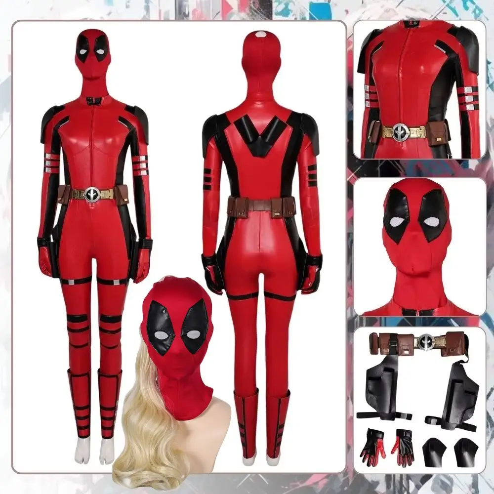 Ladypool Dead Cosplay Pool Costume Fantasia Superhero Disguise for Women Jumpsuit Zentai Mask Outfits Halloween Carnival Suit