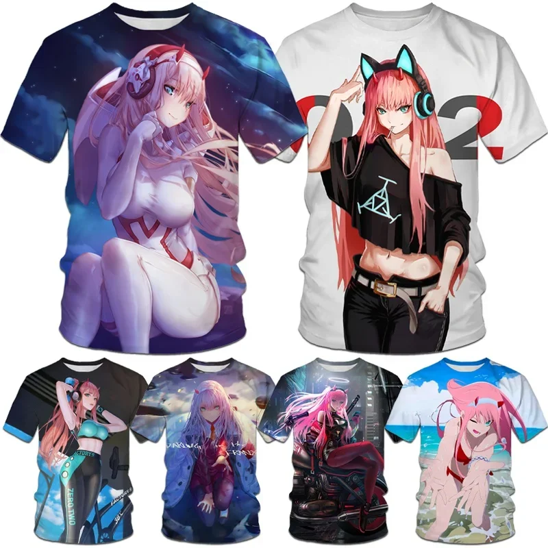 

Unisex Hip-hop Funny Harajuku Casual Short-sleeved T-shirt New Anime DARLING in The FRANXX Zero Two 3d Print T-shirt Tops