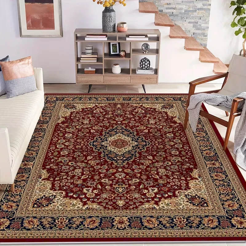 VIKAMA Vintage Persian Area Rug Blue Green Oriental Floral Carpet Non‑Slip Rug for Living Bedroom Bohemian Indoor Home Decor Mat